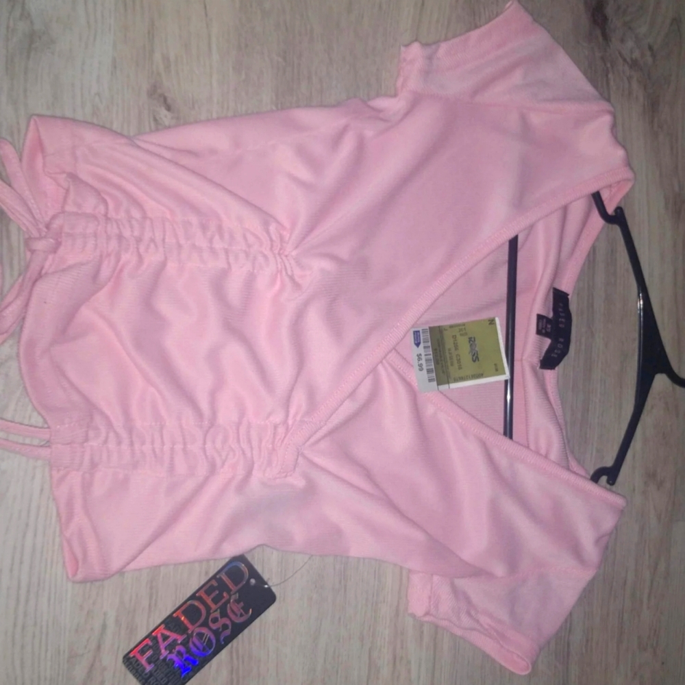 Faded rose pink v line cropped top